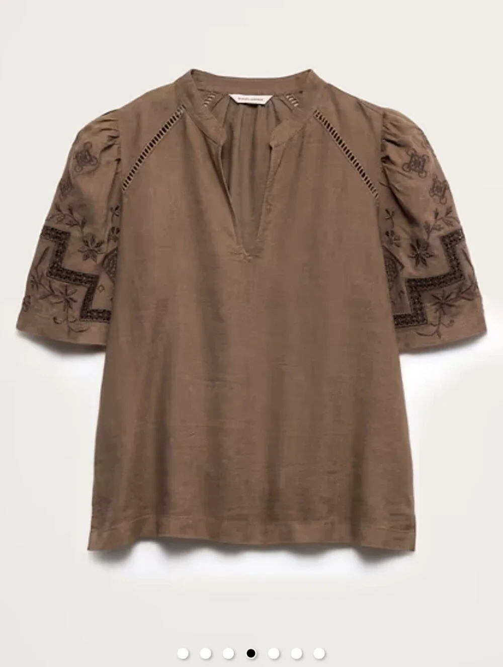 Banana Republic Embroidered Linen Puff-Sleeve Top